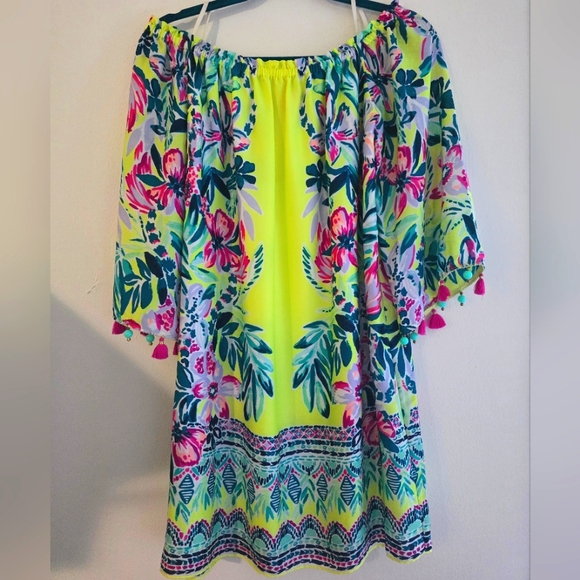 Lilly Pulitzer Payge Off Shoulder‎ Dress Bauble Yellow Lemur Alone GRAIL SMALL - Picture 2 of 10